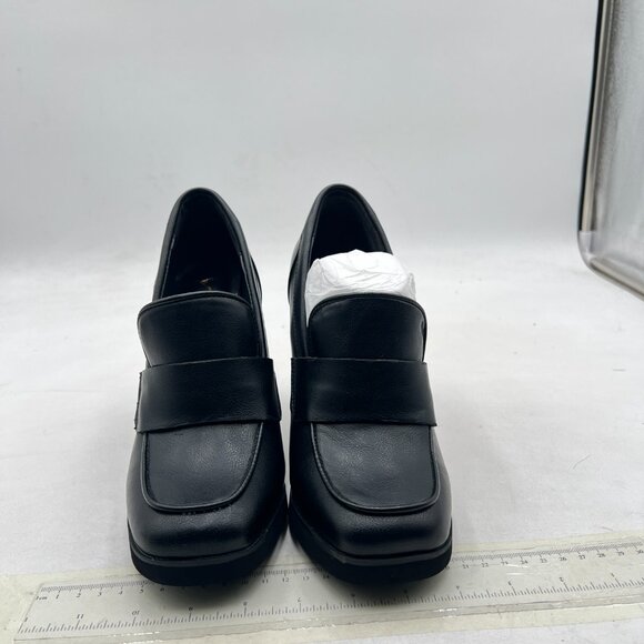 YDN Black Dressy Strappy Pumps Square Closed Toe Slip On Wedge High Heel Loafers - Picture 3 of 8